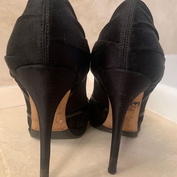 Jimmy Choo Black Satin Peep Toe Stiletto Pumps 38 - Picture 3 of 10